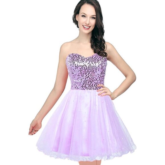 Women's Short Sparkly Homecoming Dresses Sequins Party Gowns Lilac Size 8 - Picture 9 of 14